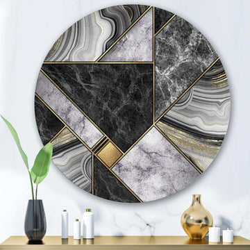 Marble Granite Agate With Touches Of Gold - Abstract Large Metal Circle Wall Art